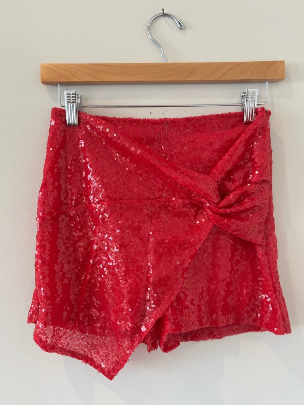 Red Sequin Skort with Front Twist